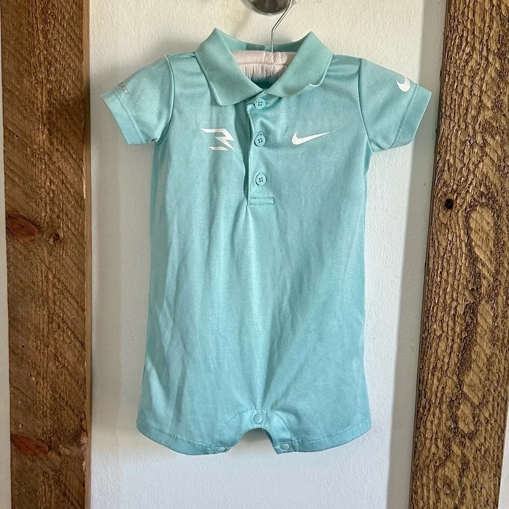 Nike Baby Boy Silky Soft Blue Polo Romper Size 3-6 Months EUC Nike 3Brand